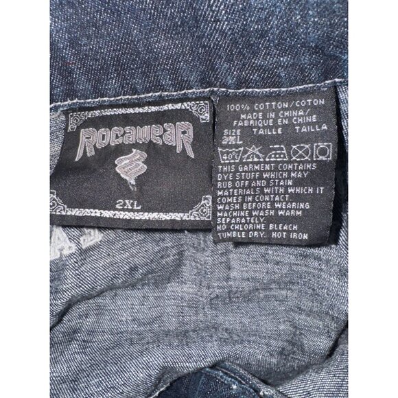 Rocawear Denim Short Sleeve Shirt 2XL Dark Wash Button-Up - Picture 2 of 8